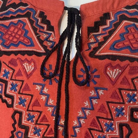 THML SZ XS Rust long sleeve shift dress with embroidered details - Picture 3 of 8